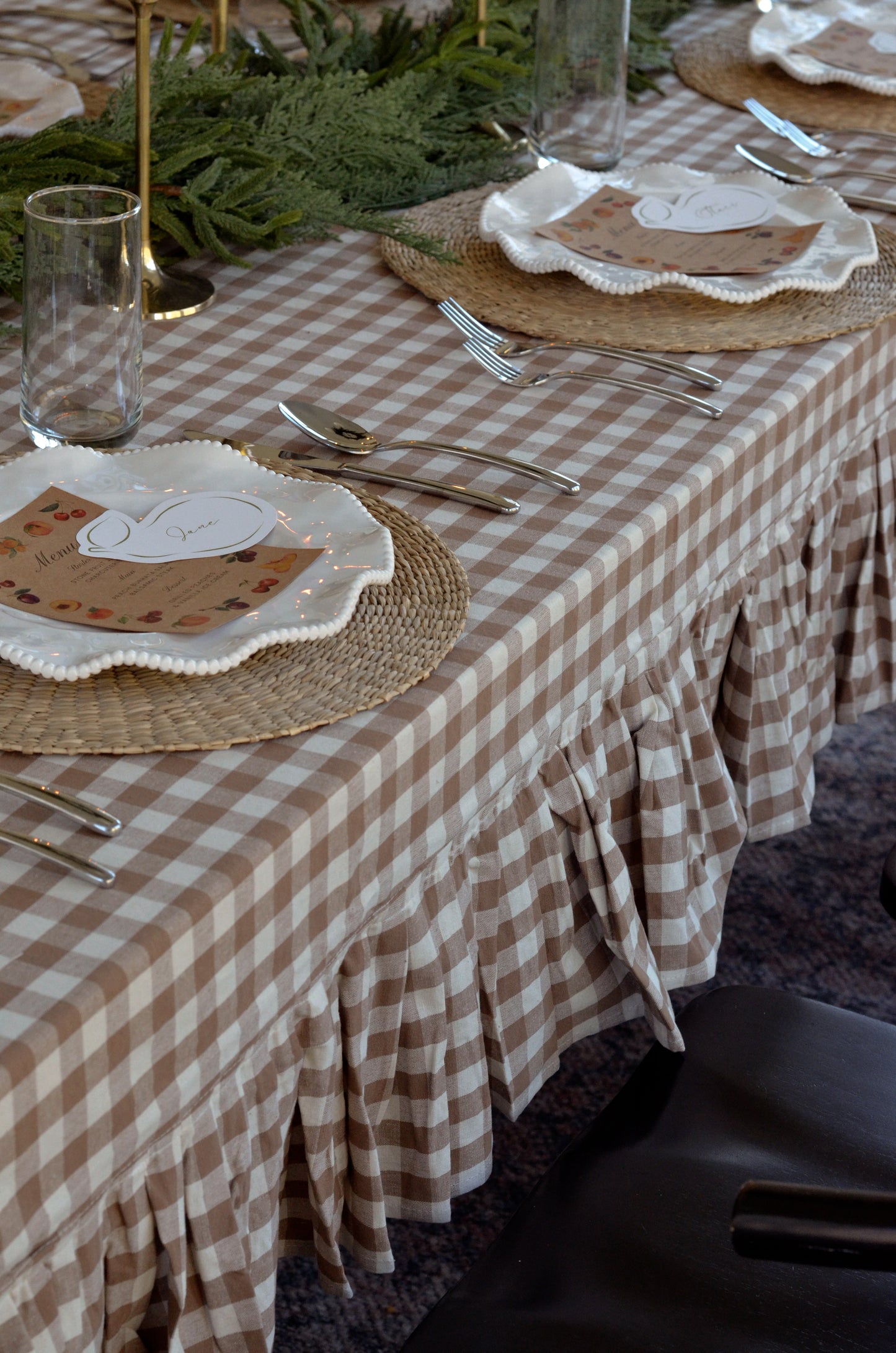 Chestnut Ruffle Gingham Tablecloth