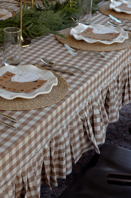 Chestnut Ruffle Gingham Tablecloth