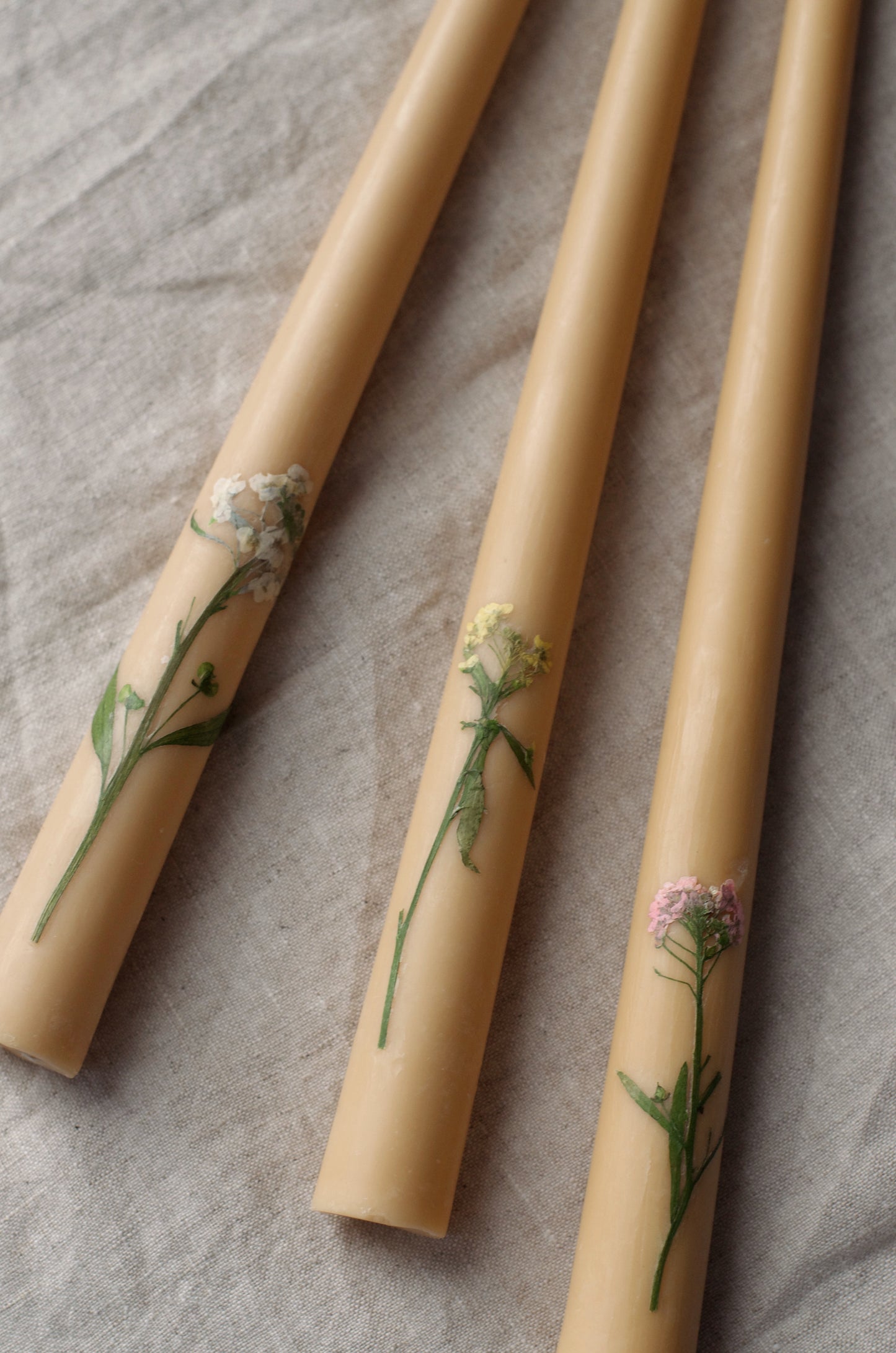 Floral Inlaid Taper Candles 10” (Set of 3)