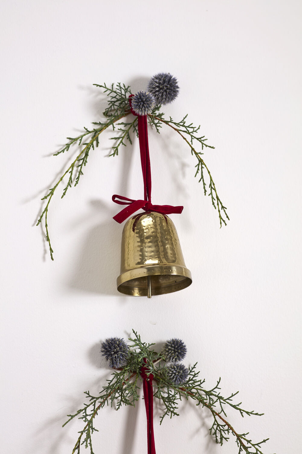Velvet Bow Trimmed Bell Set of 2