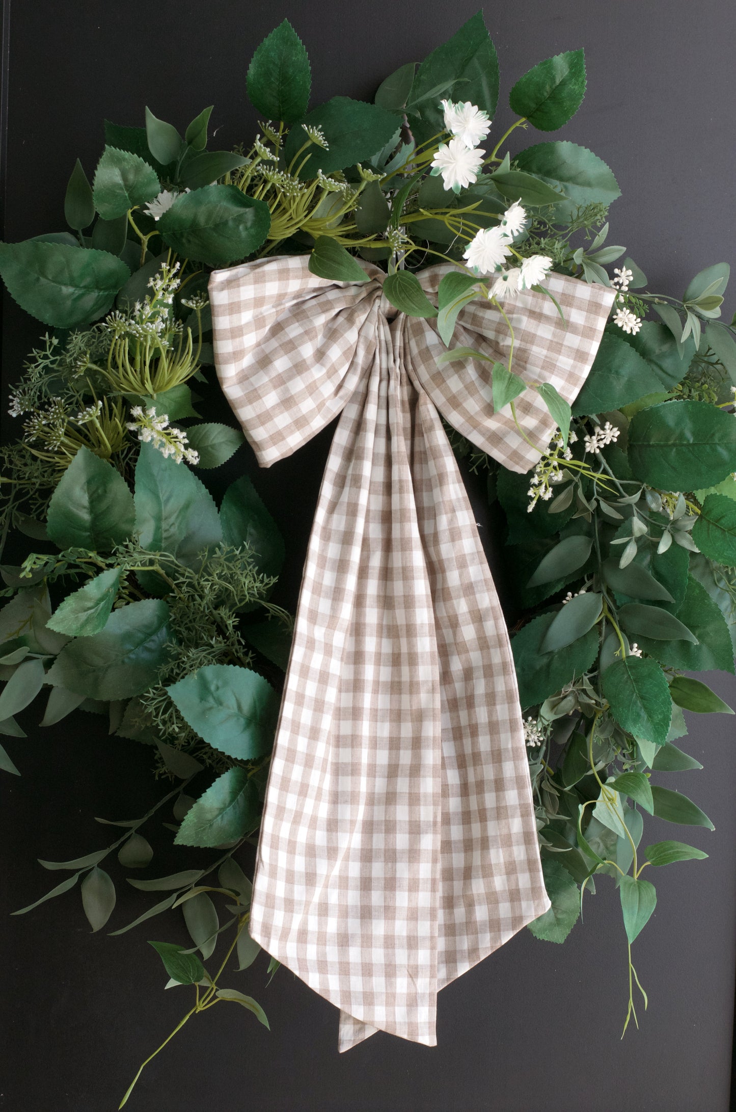 Large Beige Gingham Bow