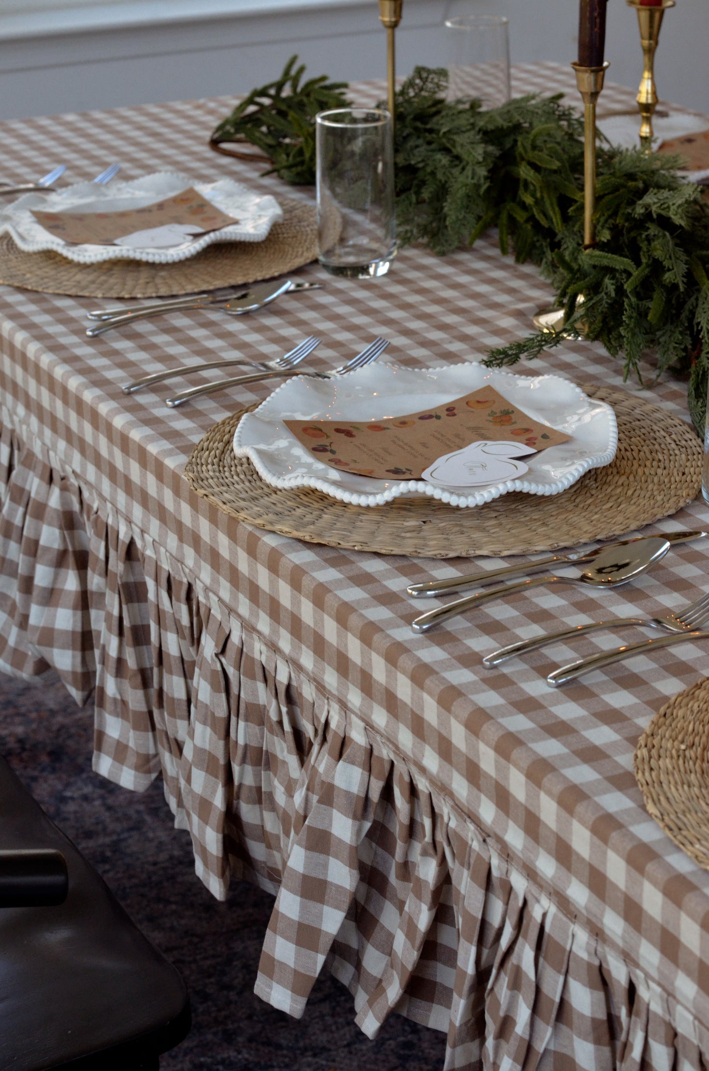 Chestnut Ruffle Gingham Tablecloth