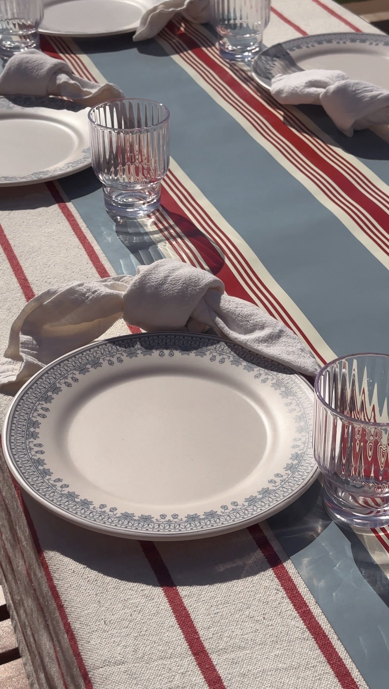 Blue and Red Stripe Paper Table Runner