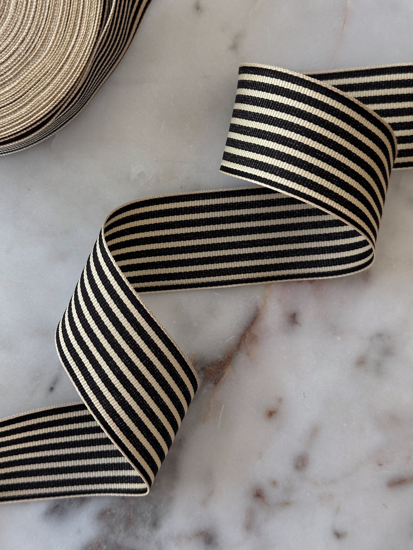 Black and Oatmeal Stripe 1.5” Ribbon