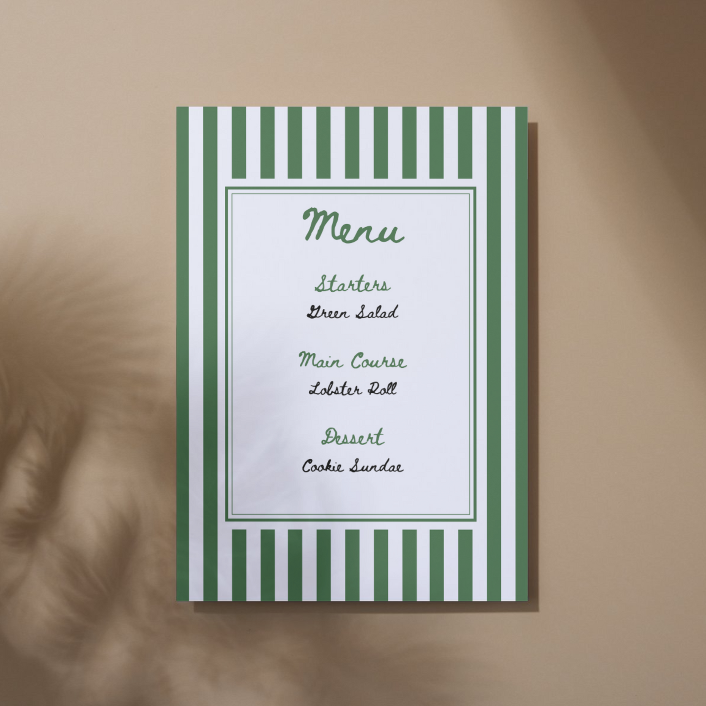 Cabana Stripe Menu Card (Printable Template)