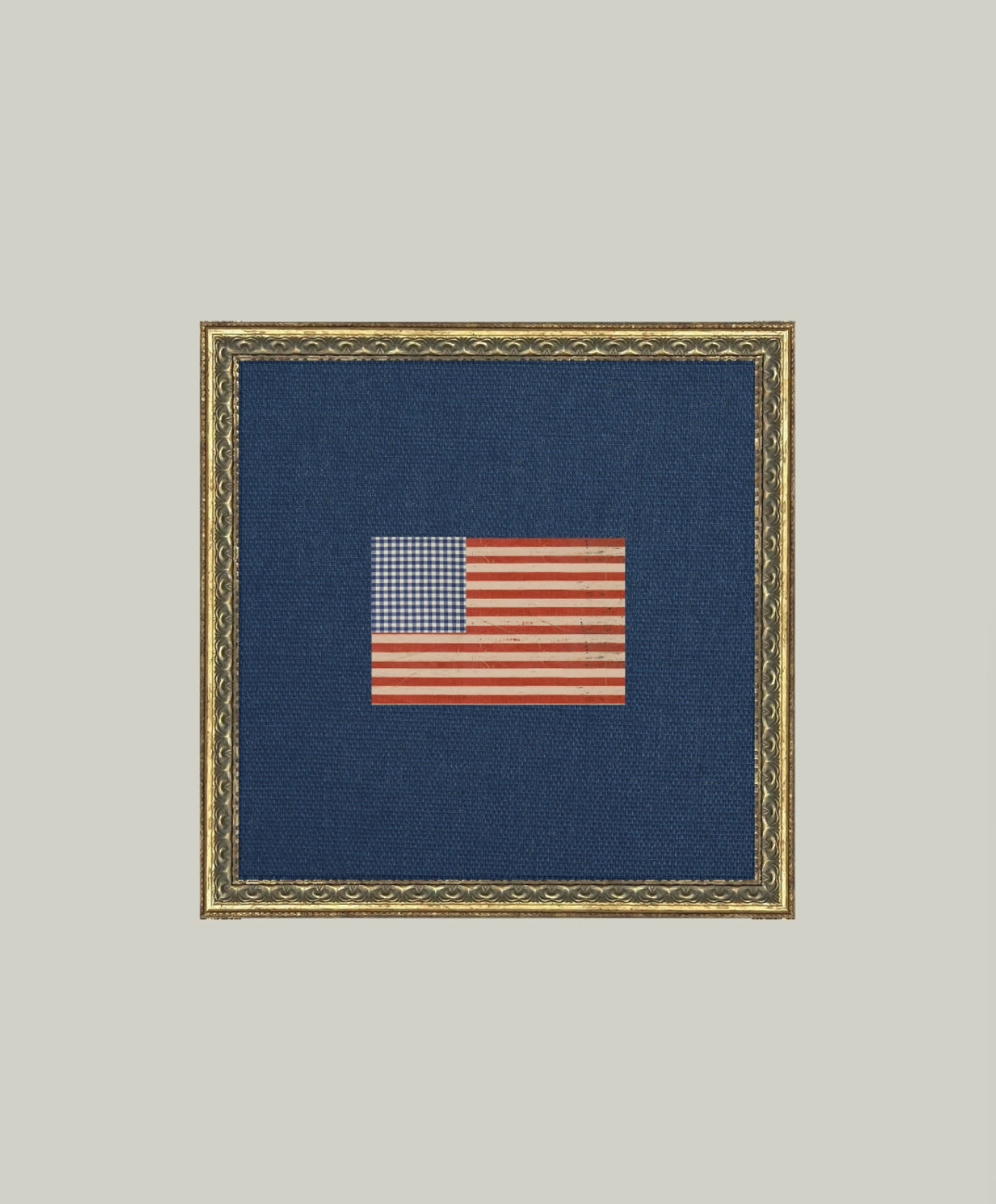 Gingham American Flag Framed Vintage Art - 2 Sizes
