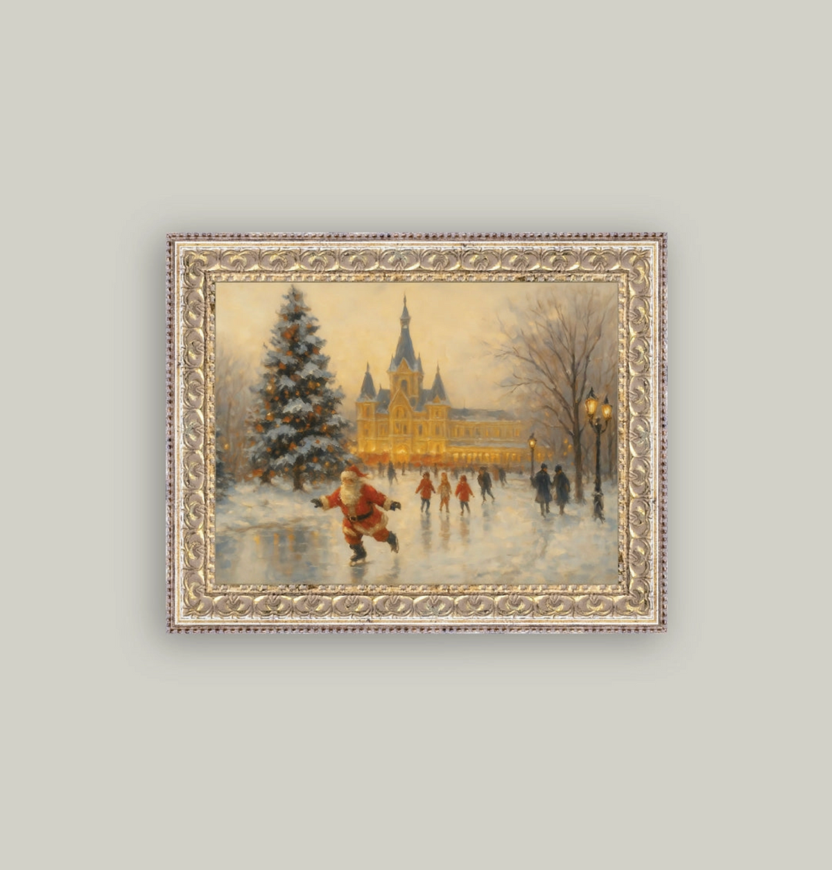 Skating Santa Vintage Art - 10" x 8"