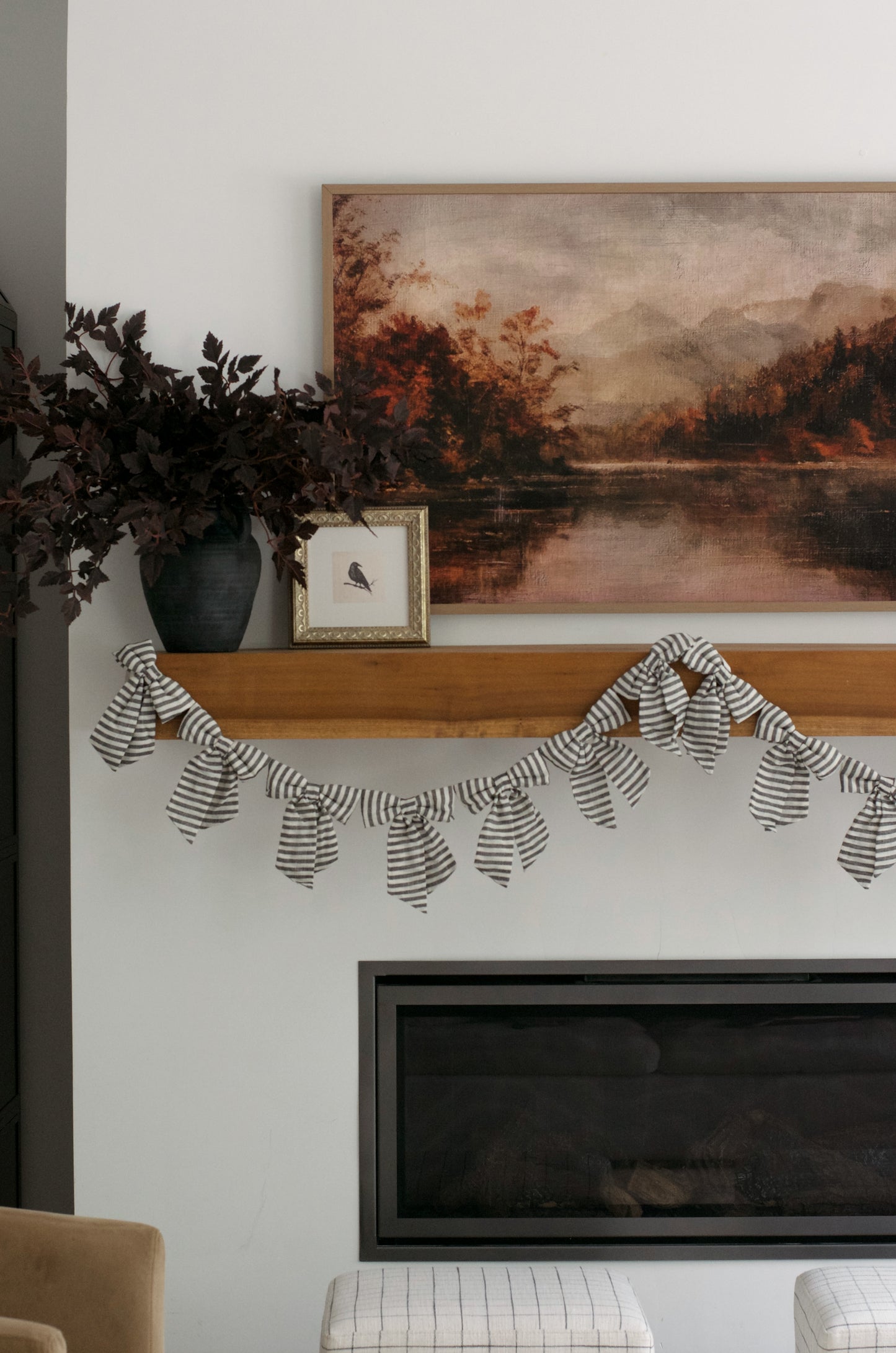 Charcoal Stripe Fabric Bow Garland