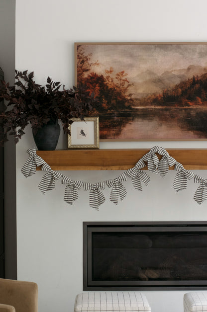 Charcoal Stripe Fabric Bow Garland