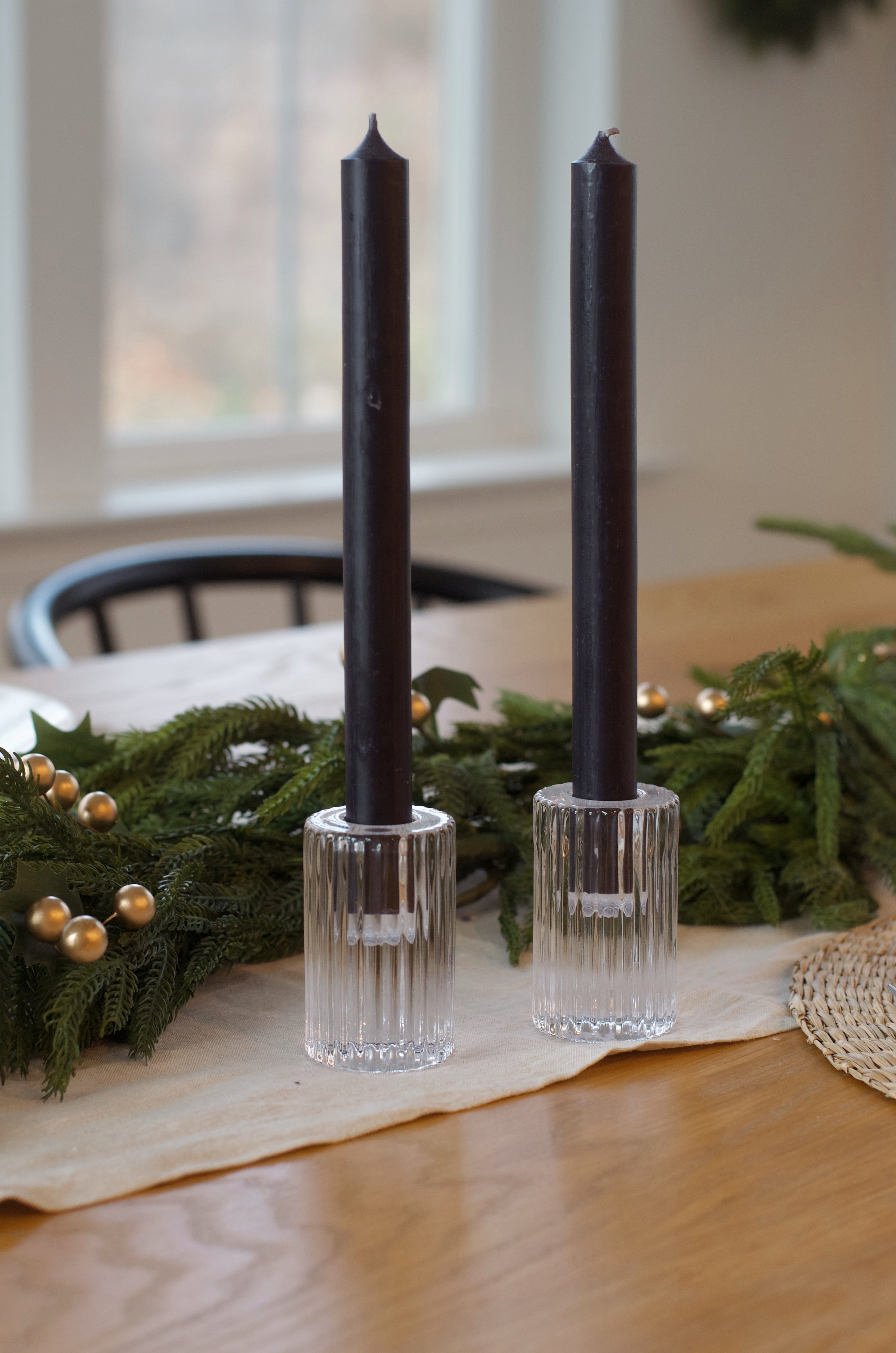 Ribbed Glass Candle Holder Pair