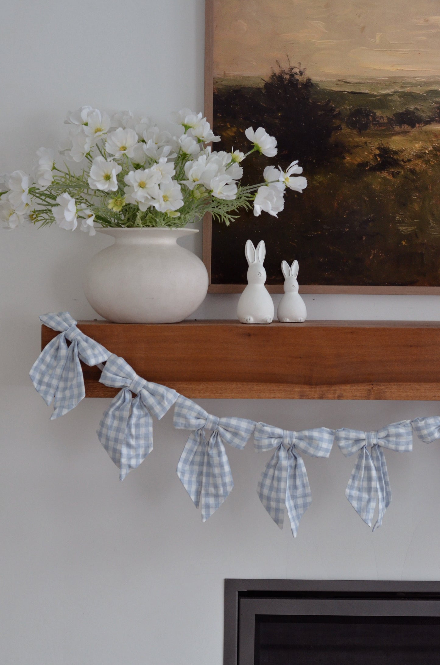 Blue Gingham Fabric Bow Garland