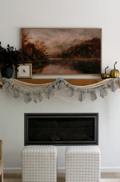 Charcoal Stripe Fabric Bow Garland