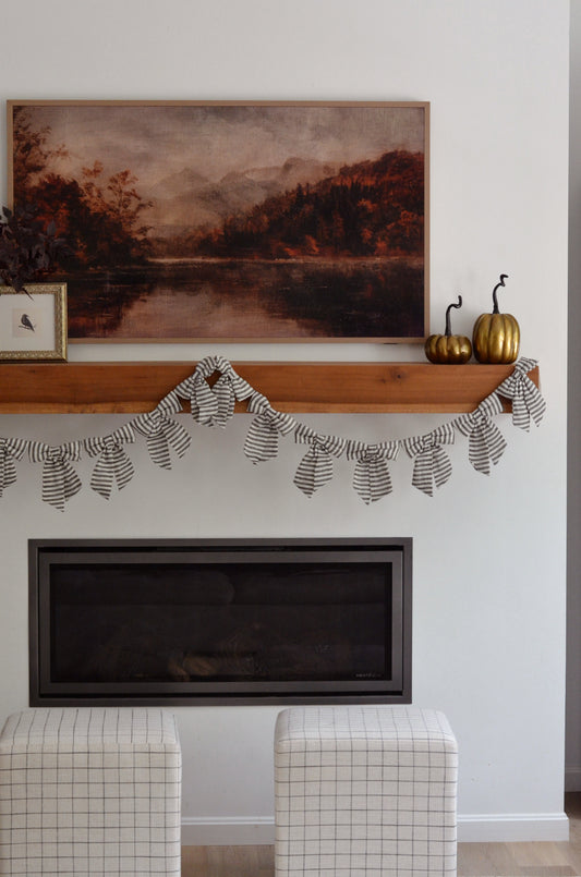 Charcoal Stripe Fabric Bow Garland