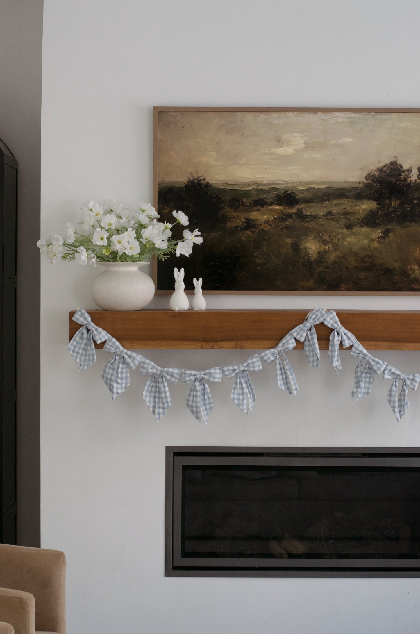 Blue Gingham Fabric Bow Garland
