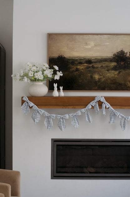 Blue Gingham Fabric Bow Garland