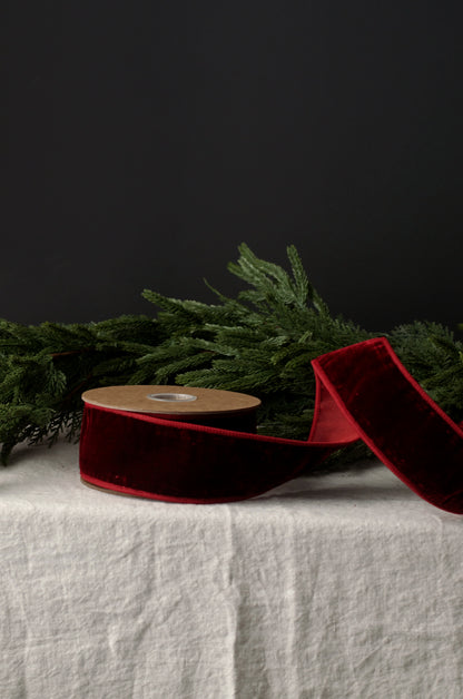 2.5"  Premium Wired Burgundy Velvet Ribbon - 10 yards