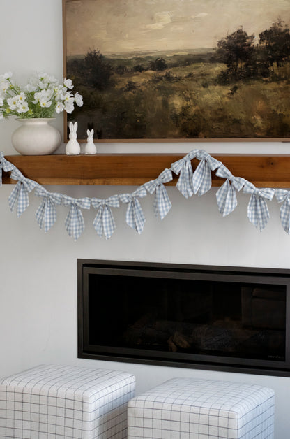 Blue Gingham Fabric Bow Garland