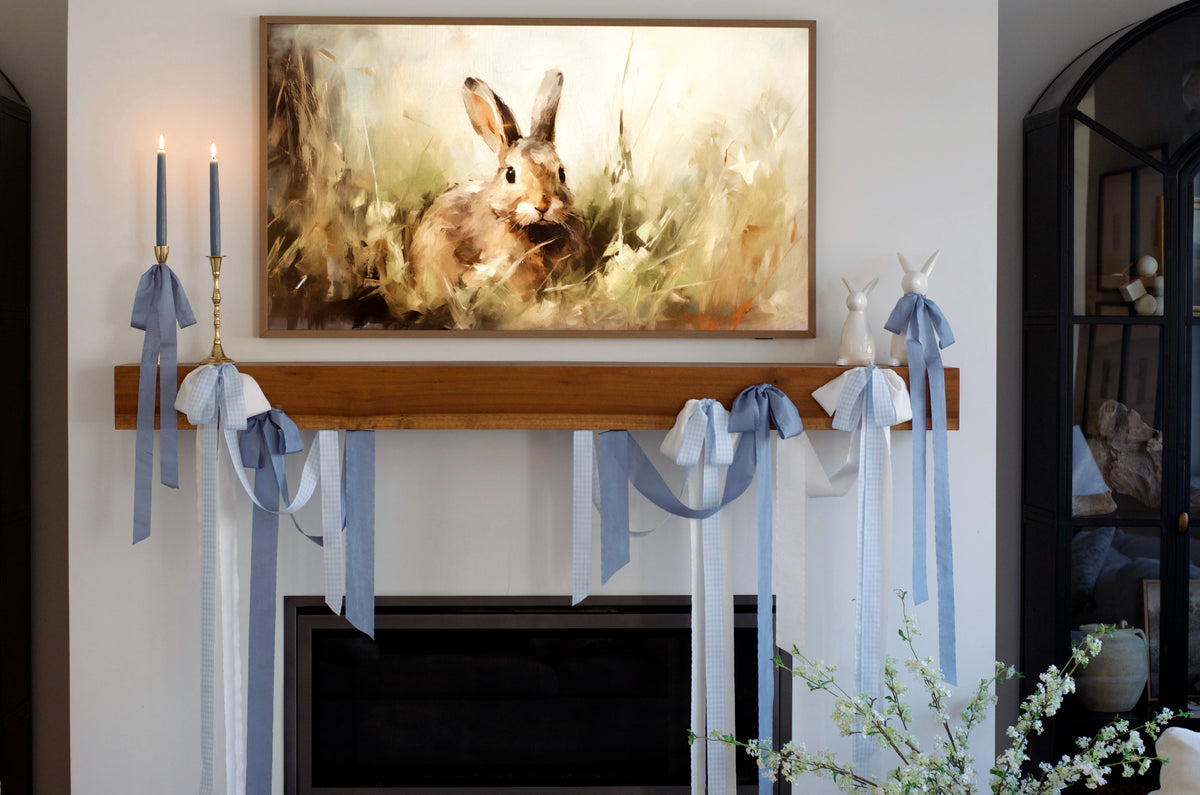 Double Bow Kit - Light Blue Gingham & Ivory Faux Silk