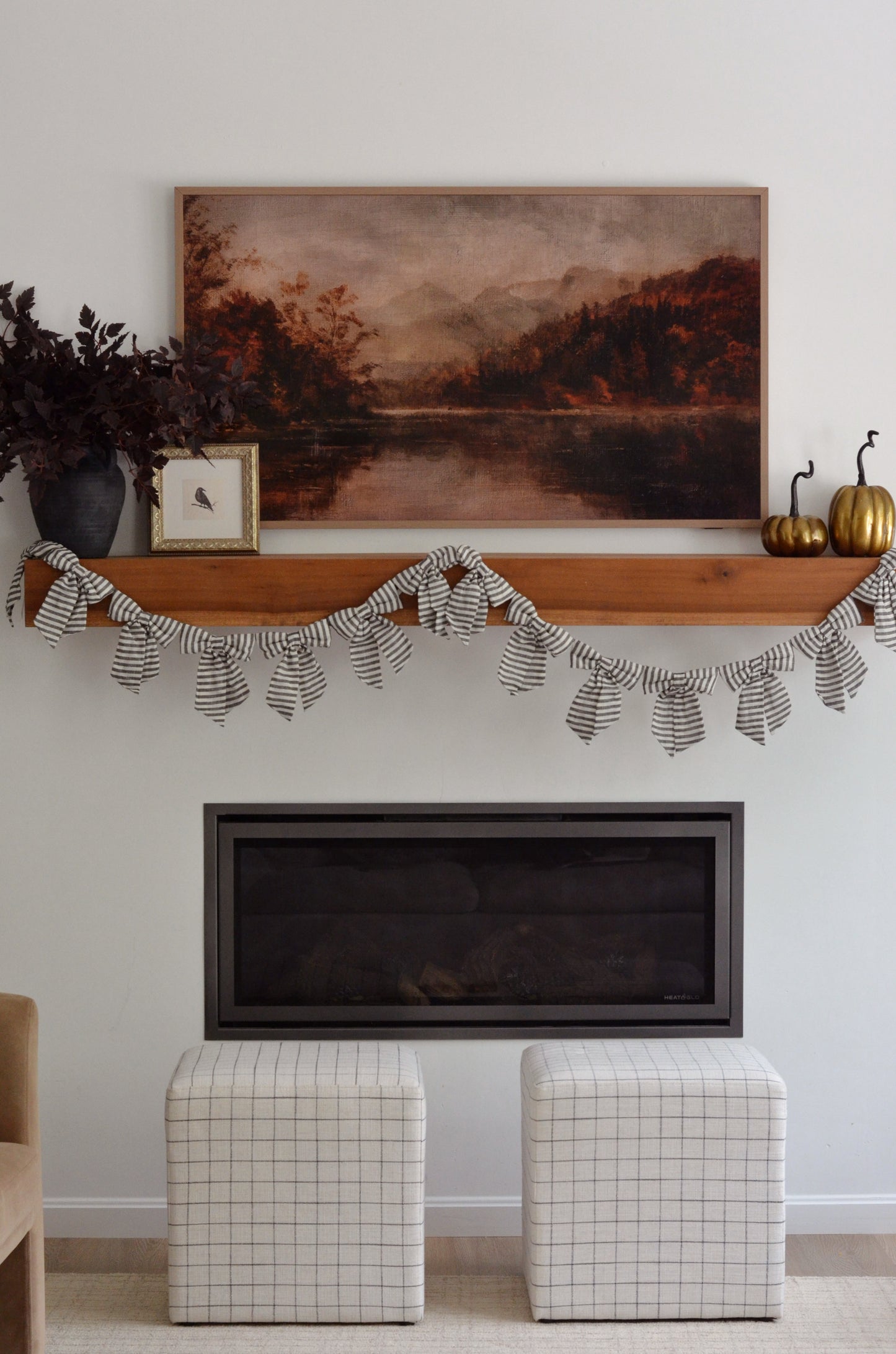 Charcoal Stripe Fabric Bow Garland