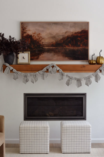 Charcoal Stripe Fabric Bow Garland