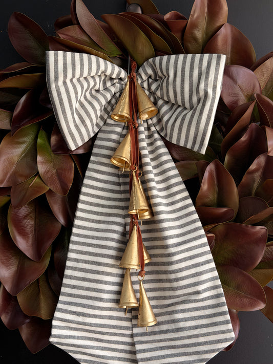 Large Charcoal Stripe Bow