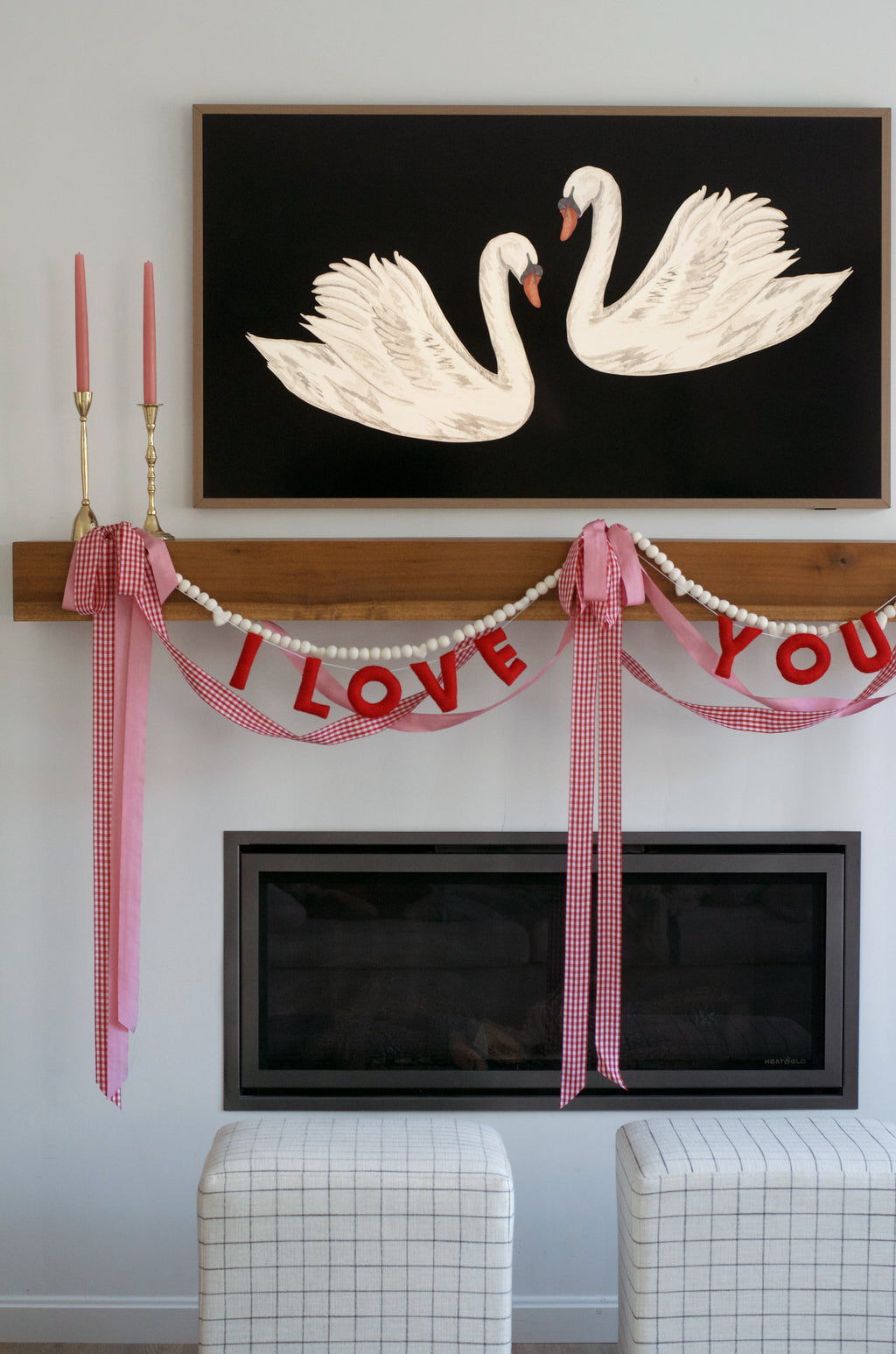 Mini Hearts Felt Ball Garland - White