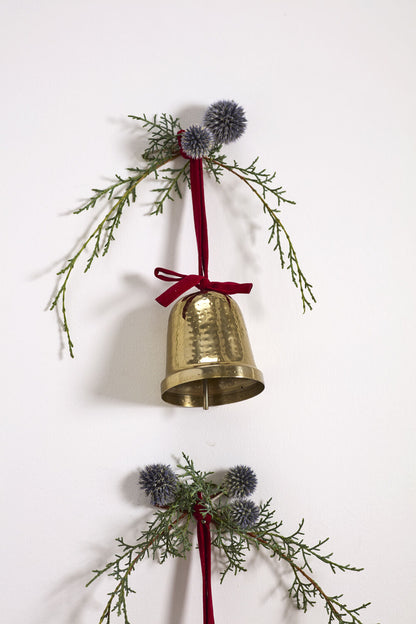 Velvet Bow Trimmed Bell Set of 2