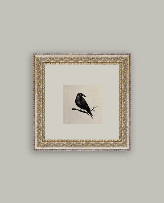 Vintage Crow Framed Art 9”x9”