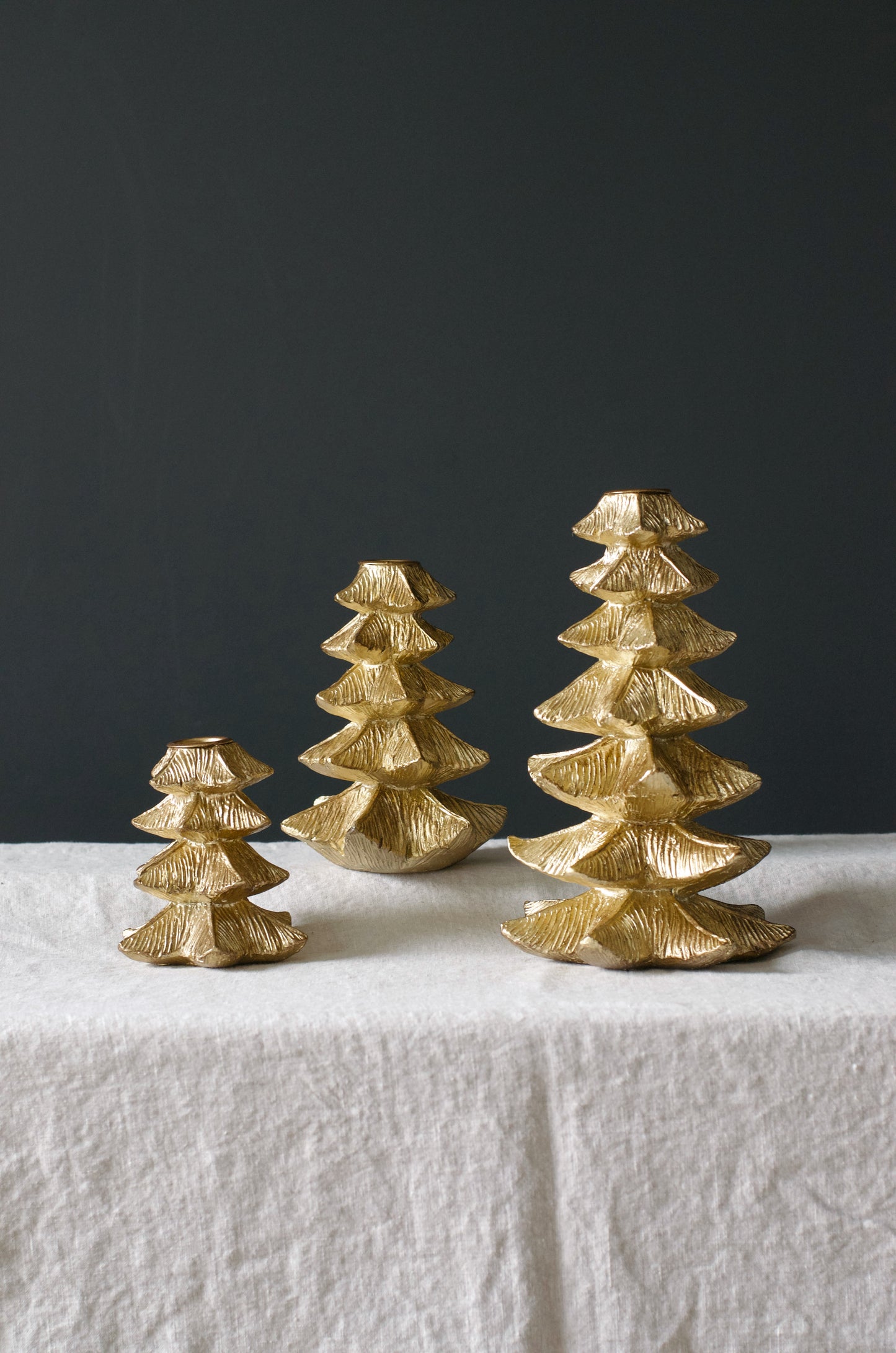 Gold Christmas Tree Candleholders (Set of 3)