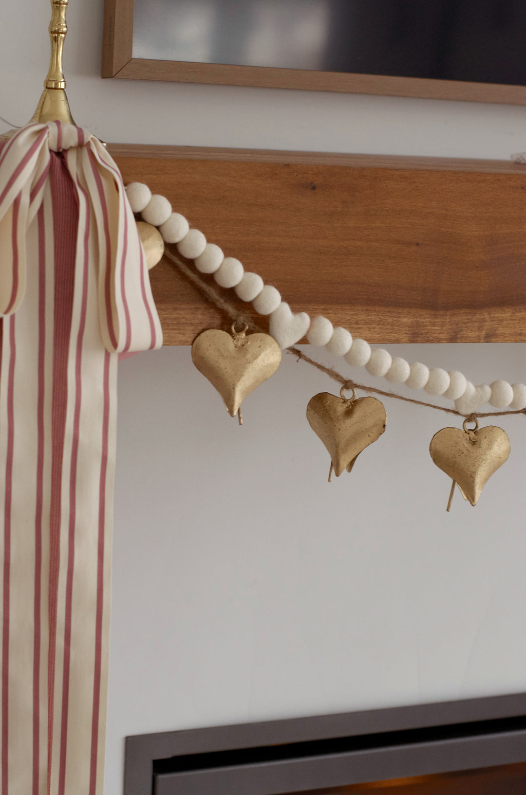 Mini Hearts Felt Ball Garland - White