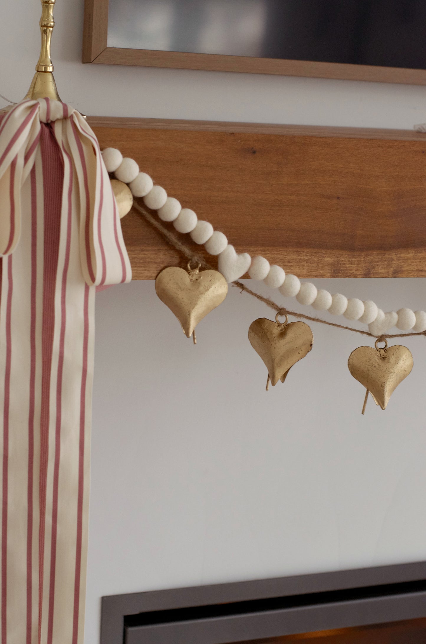 Mini Hearts Felt Ball Garland - White
