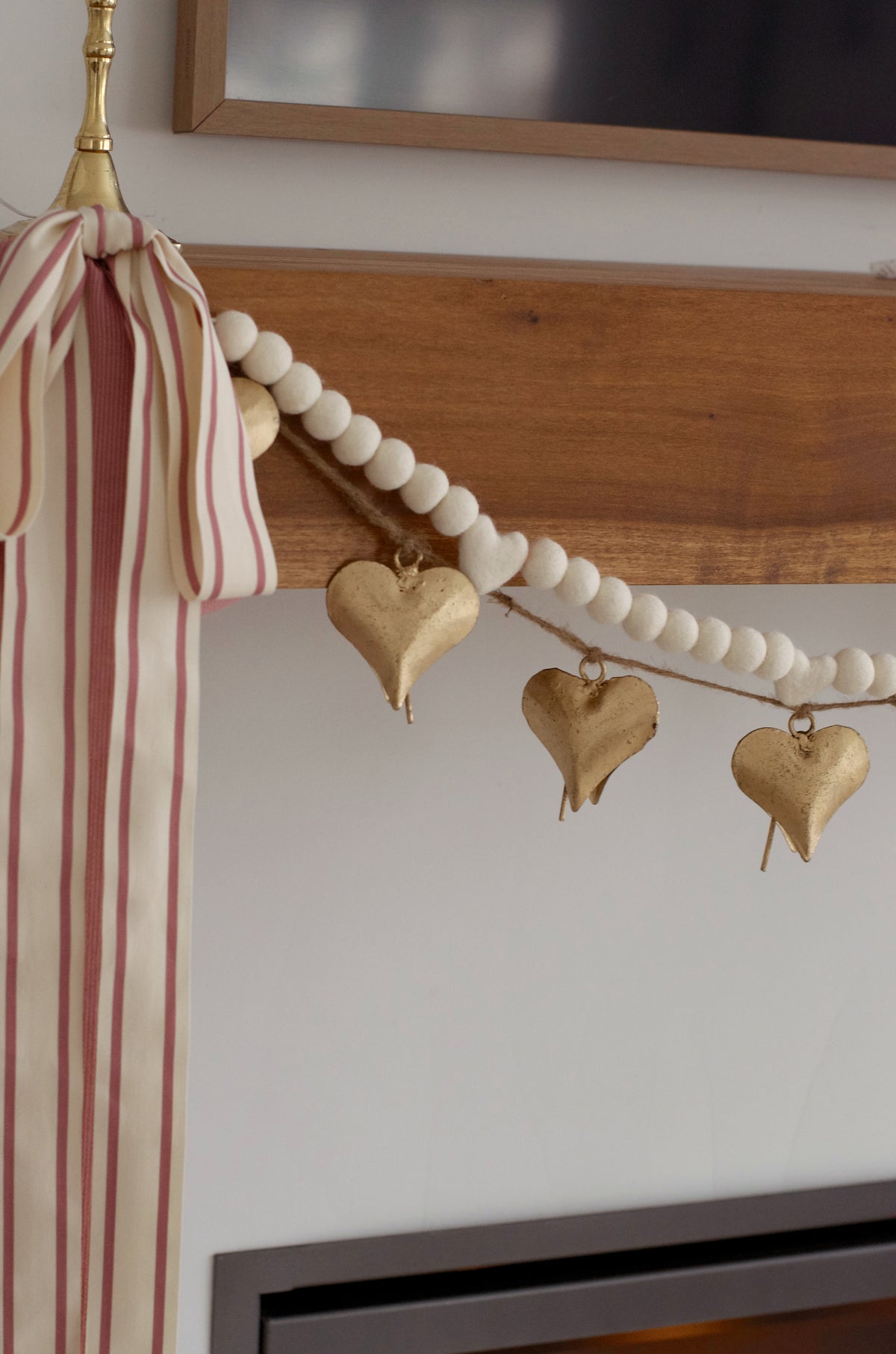 Mini Hearts Felt Ball Garland - White