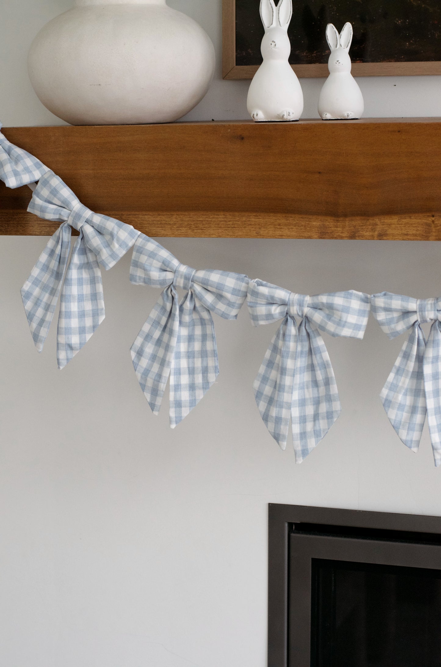 Blue Gingham Fabric Bow Garland