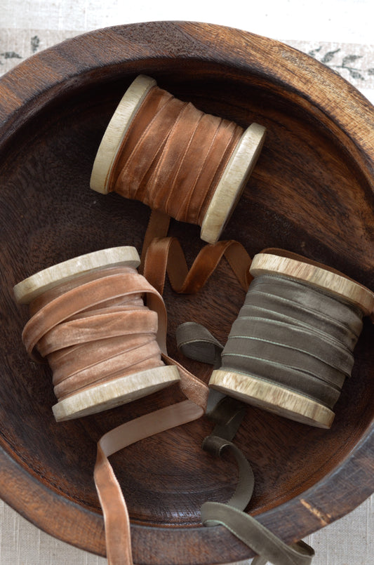 1/4" Velvet Ribbon on Wood Spool (Set of 3) 30 Total Yards
