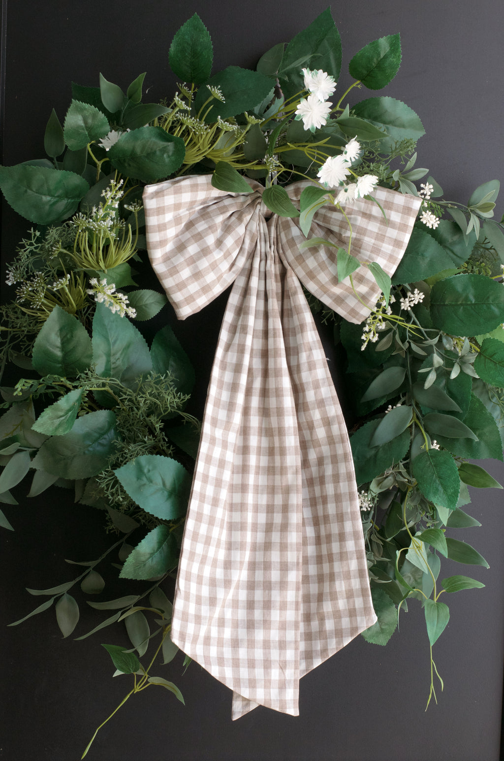 Large Beige Gingham Bow