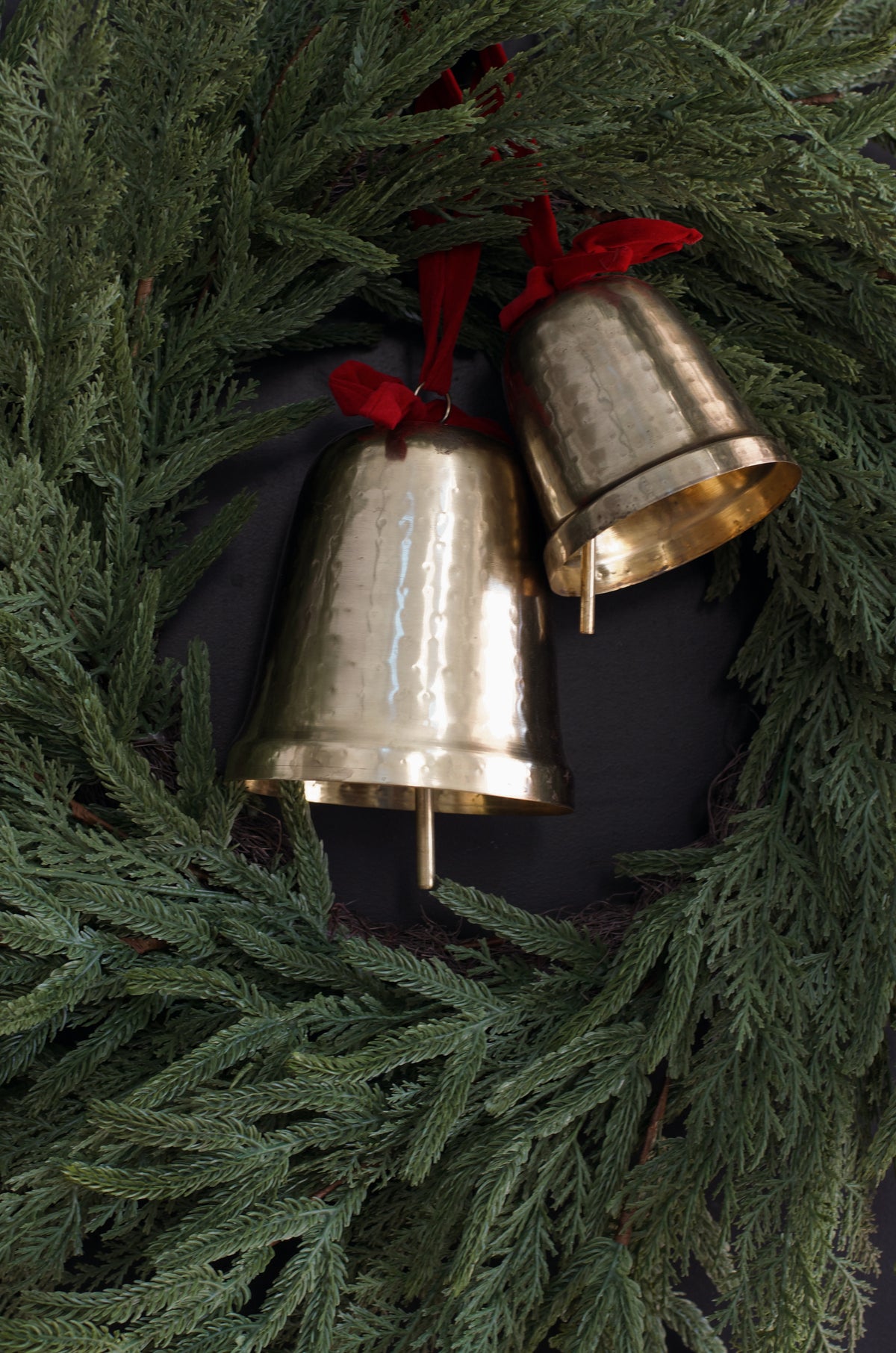 Velvet Bow Trimmed Bell Set of 2