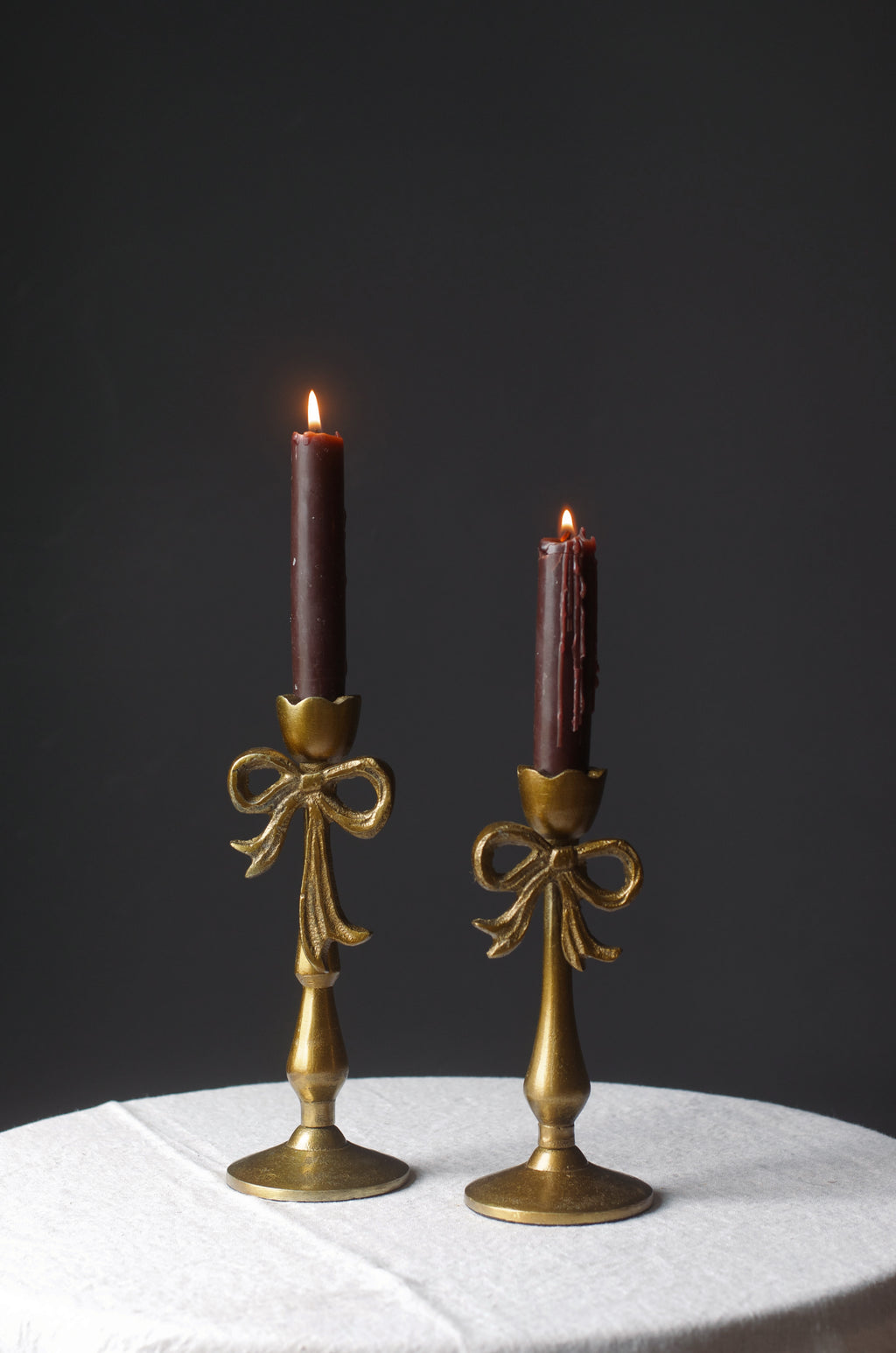 Brass Bow Candle Holder Pair