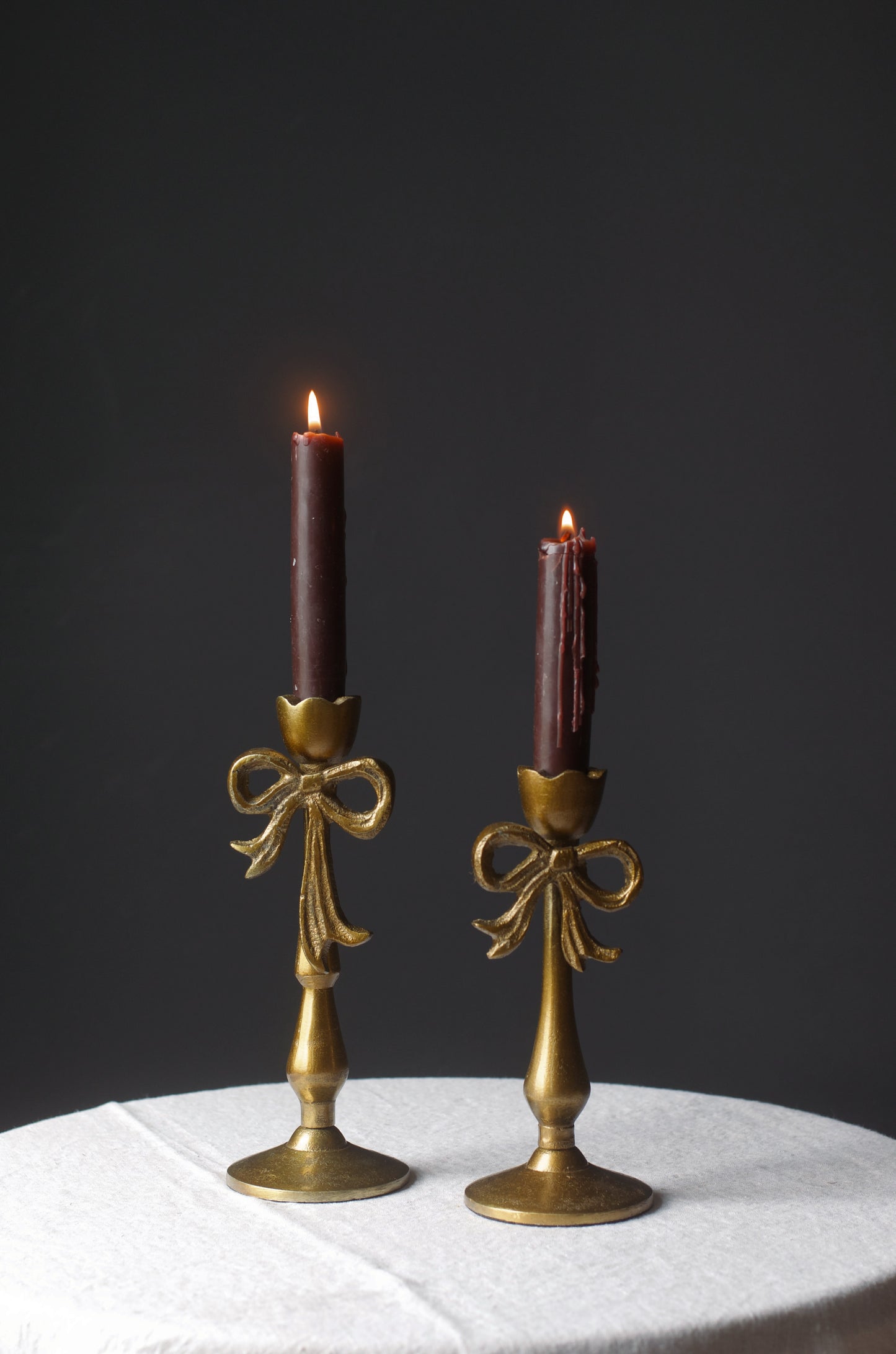 Brass Bow Candle Holder Pair