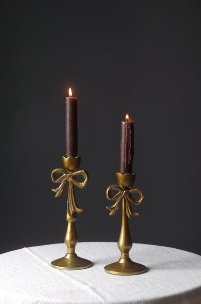 Brass Bow Candle Holder Pair
