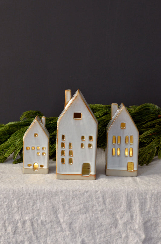 Lighted Stoneware Village (Set of 3)