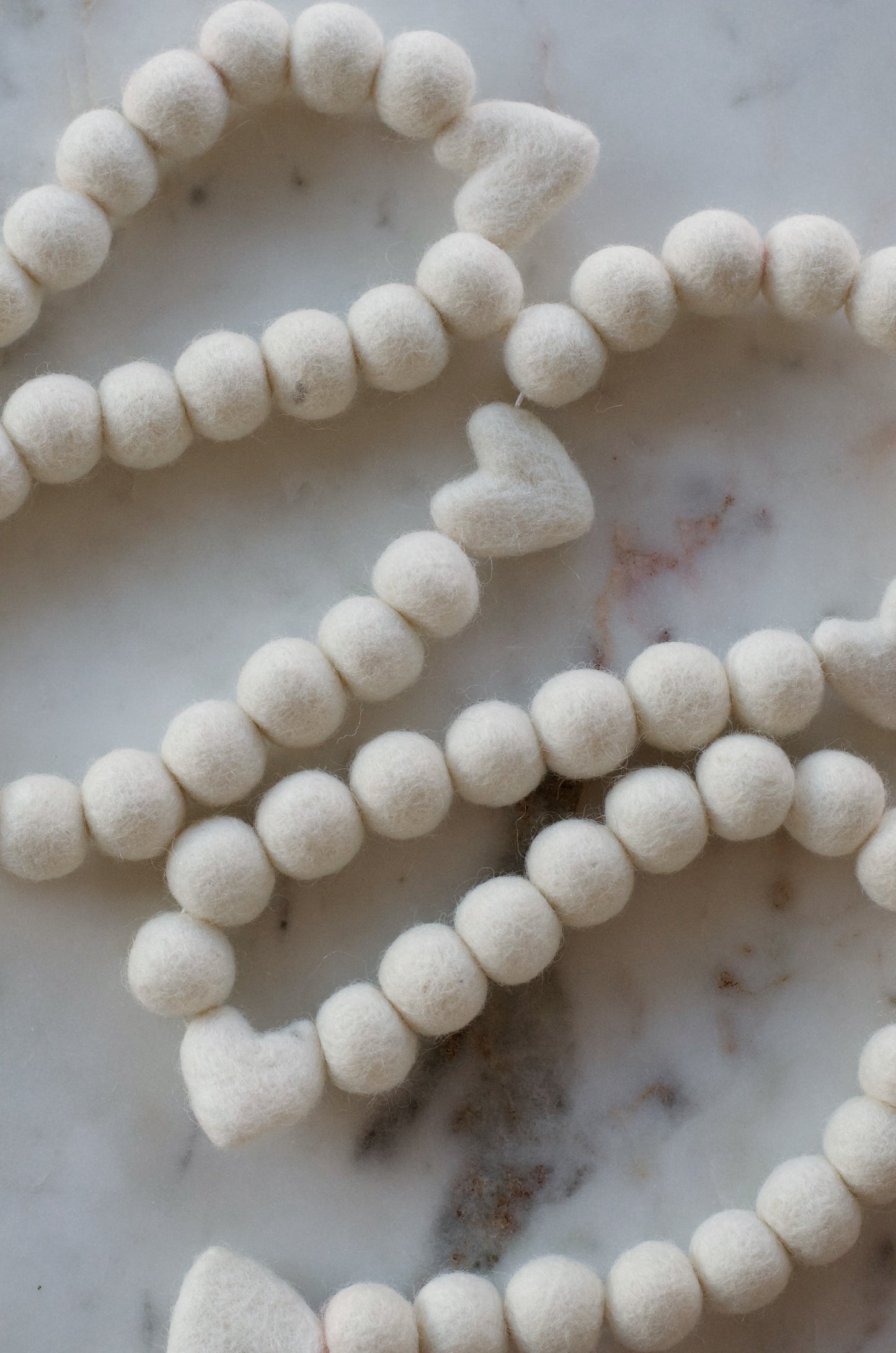 Mini Hearts Felt Ball Garland - White