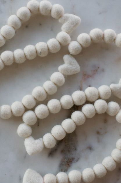 Mini Hearts Felt Ball Garland - White