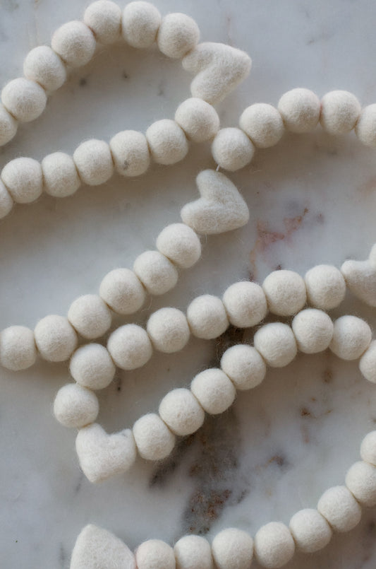 Mini Hearts Felt Ball Garland - White