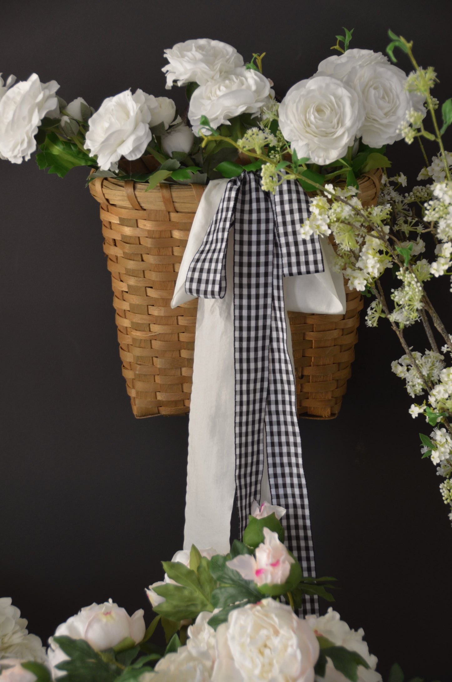 Double Bow Kit - Black Gingham & Ivory Faux Silk