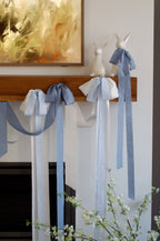 Double Bow Kit - Light Blue Gingham & Ivory Faux Silk