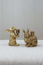 Gold Bunny Candleholder Pair