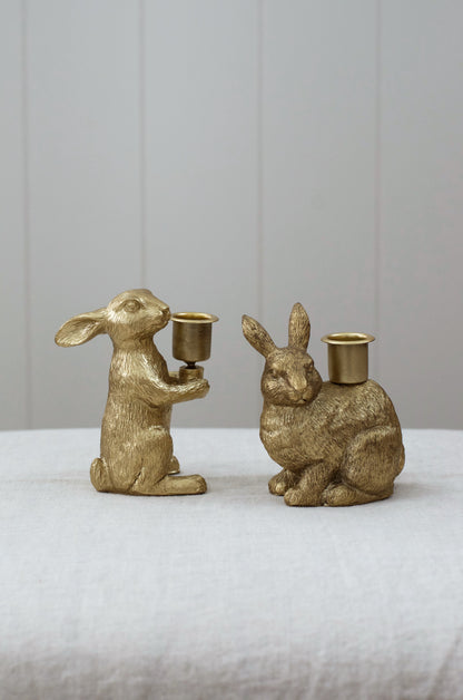 Gold Bunny Candleholder Pair