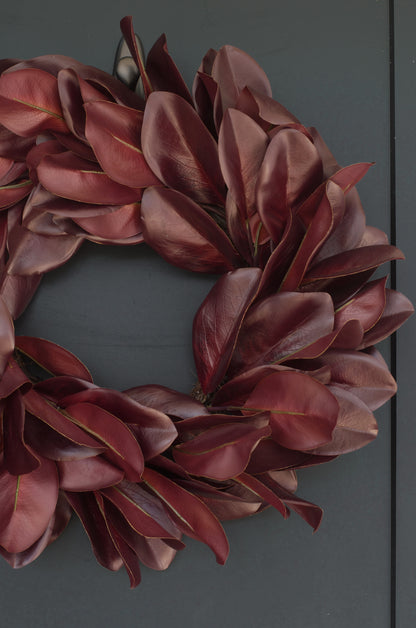 23" Merlot Magnolia Leaf Wreath