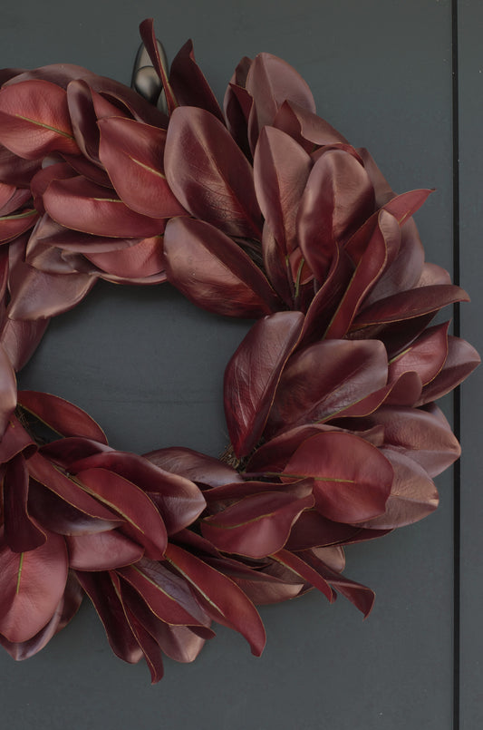 23" Merlot Magnolia Leaf Wreath