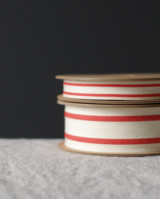 Cotton Striped Ribbon Red/Cream - 20 yards